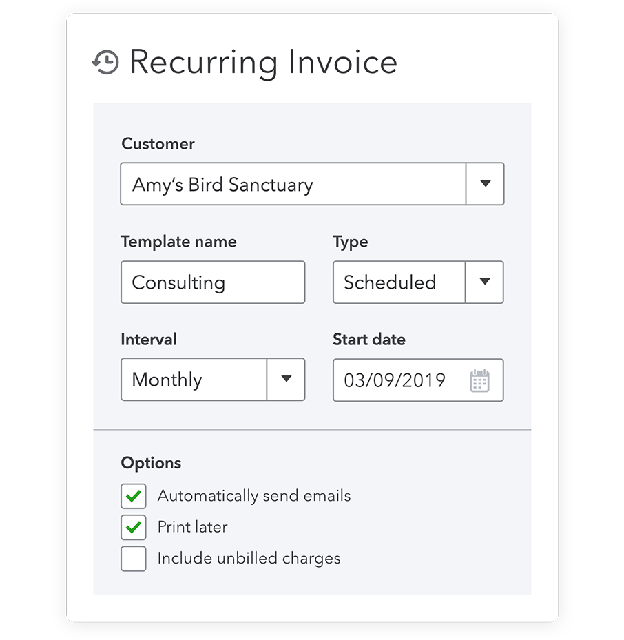 Recurring invoice feature in QuickBooks invoicing software