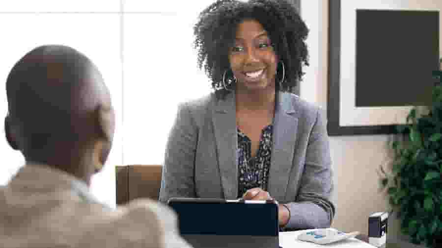 Accountant smiling at client