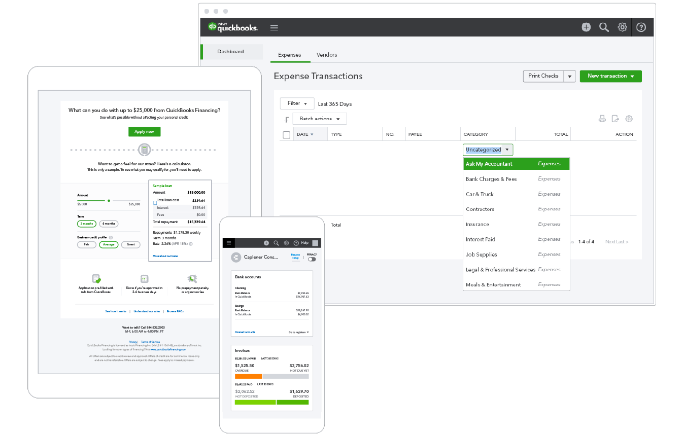 QuickBooks cloud accounting software on desktop, mobile and tablet 