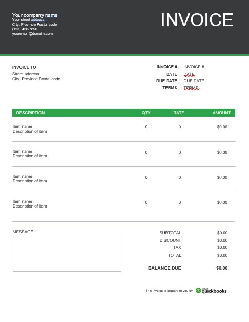 Downloadable QuickBooks Invoice Template in Word format