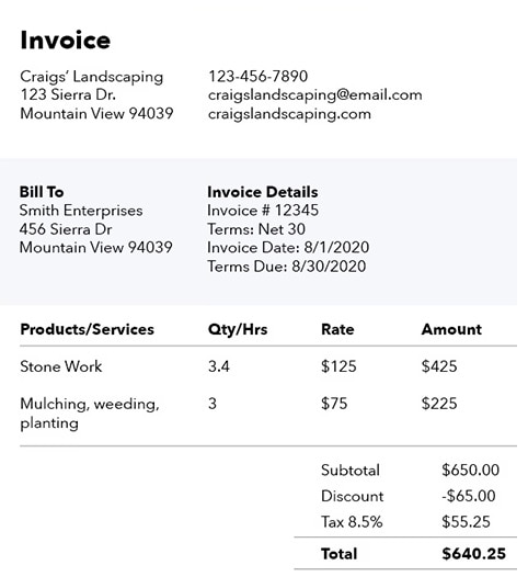 Standard Invoice Example