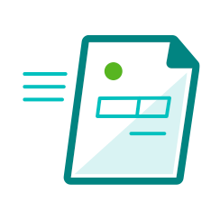 Icon illustration of invoice being sent, using QuickBooks