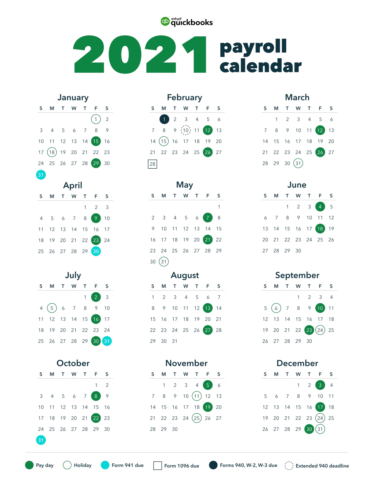 Bimonthly payroll calendar templates for 2021 QuickBooks