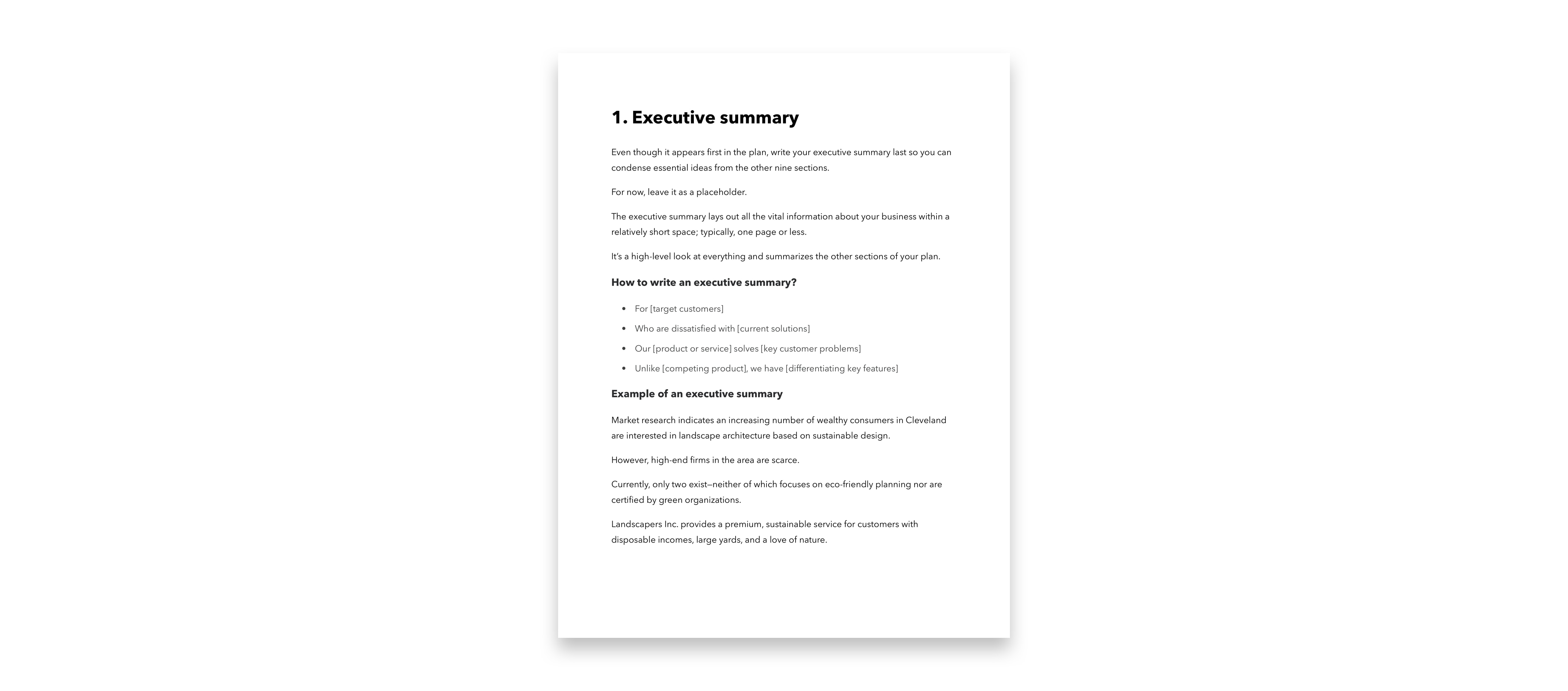business plan executive summary template