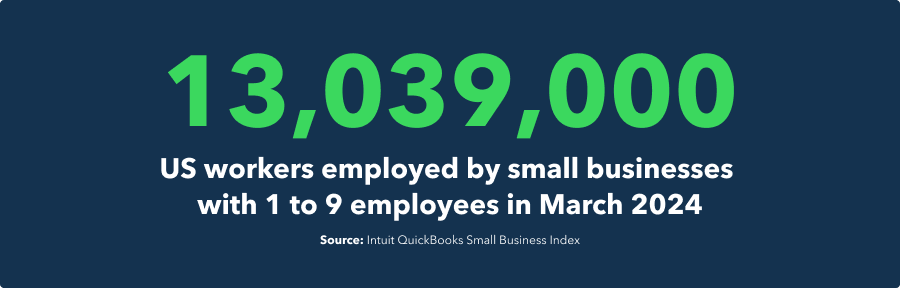 13,039,000 US workers employed by small businesses with 1 to 9 employees in March 2024