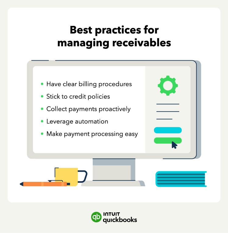 An illustration of the best practices for managing receivables, such as having clear billing procedures and sticking to credit policies.