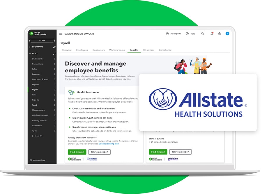 Screenshot of Allstate Health Solutions on QuickBooks Payroll