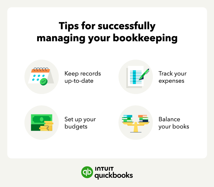 An illustration of tips for successfully managing bookkeeping basics.