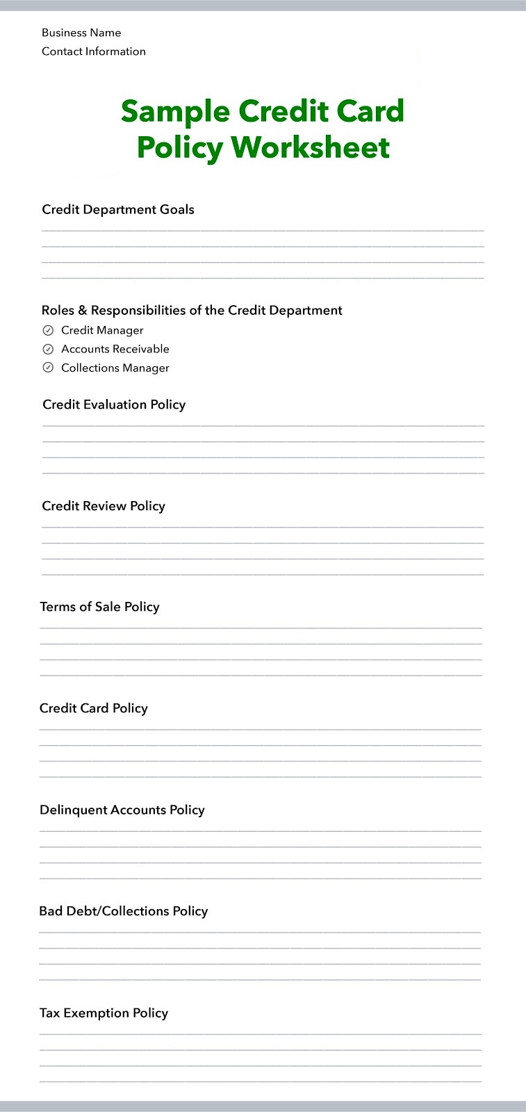 Sample credit card policy worksheet