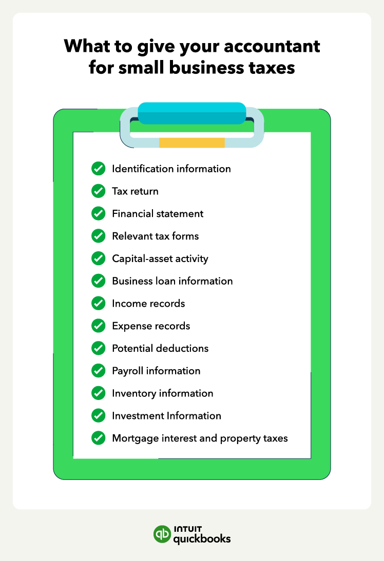 A list of document to give to your small business accountant for taxes
