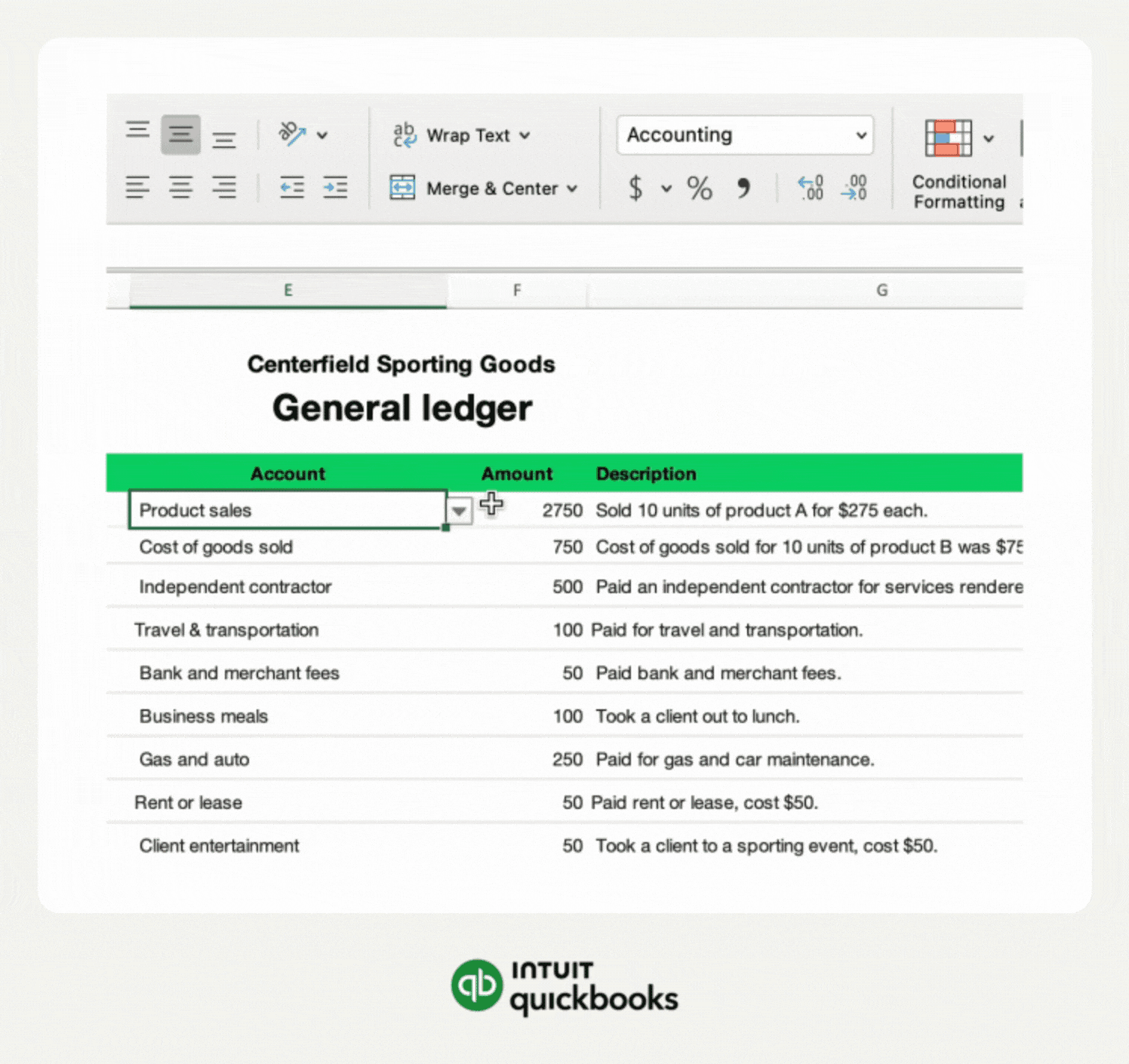 Excel accounting shortcut