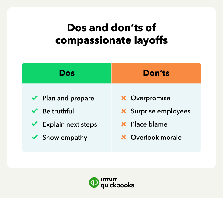 An illustration of the dos and don'ts of compassionate layoffs.