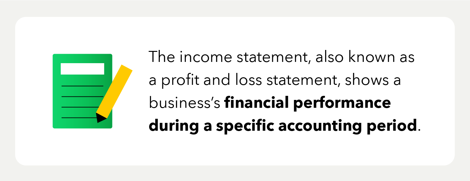 the income statement shows a businesses financial performance during a specific accounting period