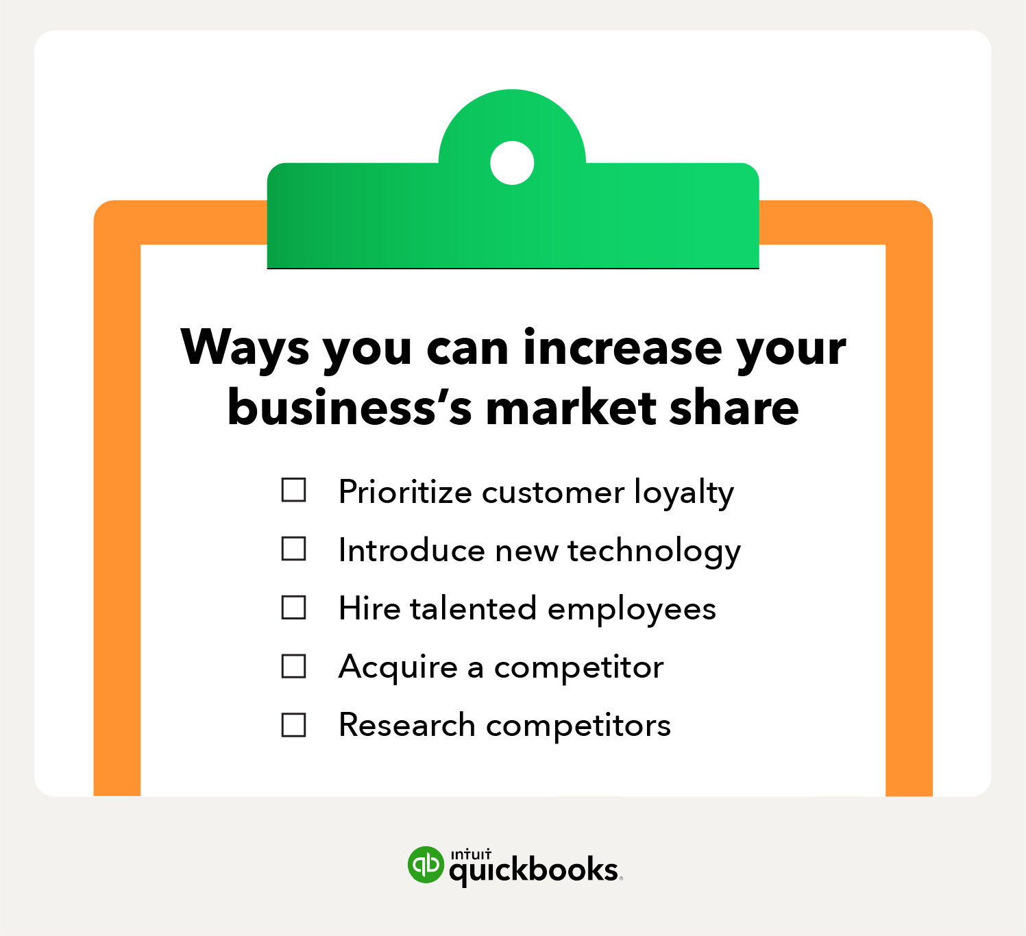Clipboard illustrating ways to increase market share