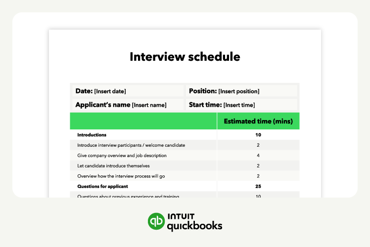 A screenshot of an interview schedule template.