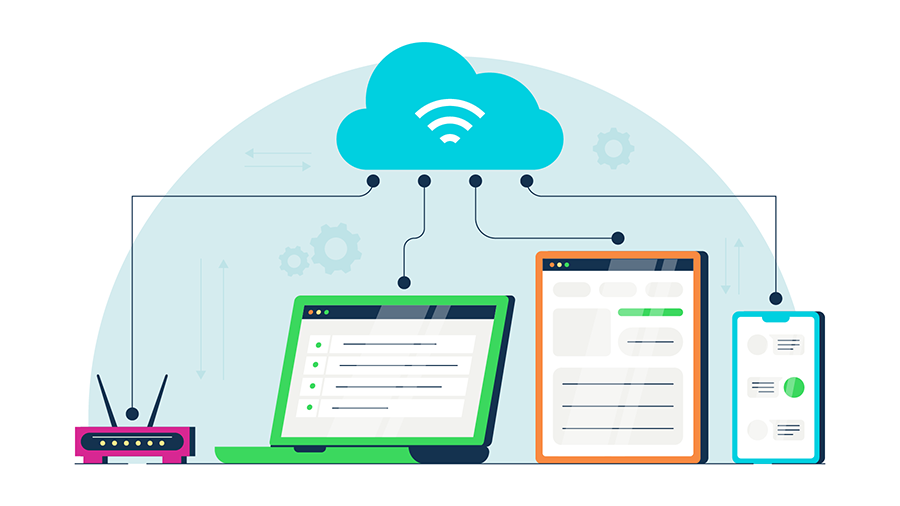 three different iot devices connecting to a wireless network