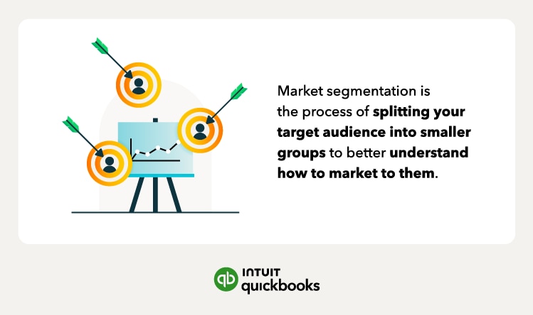 marketing segmentation definition with a picture of a presentation board with targets and arrows.