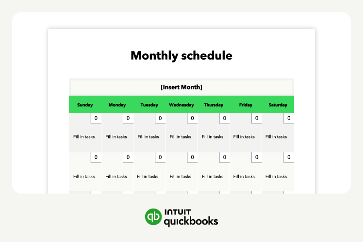 A screenshot of a monthly time schedule template.