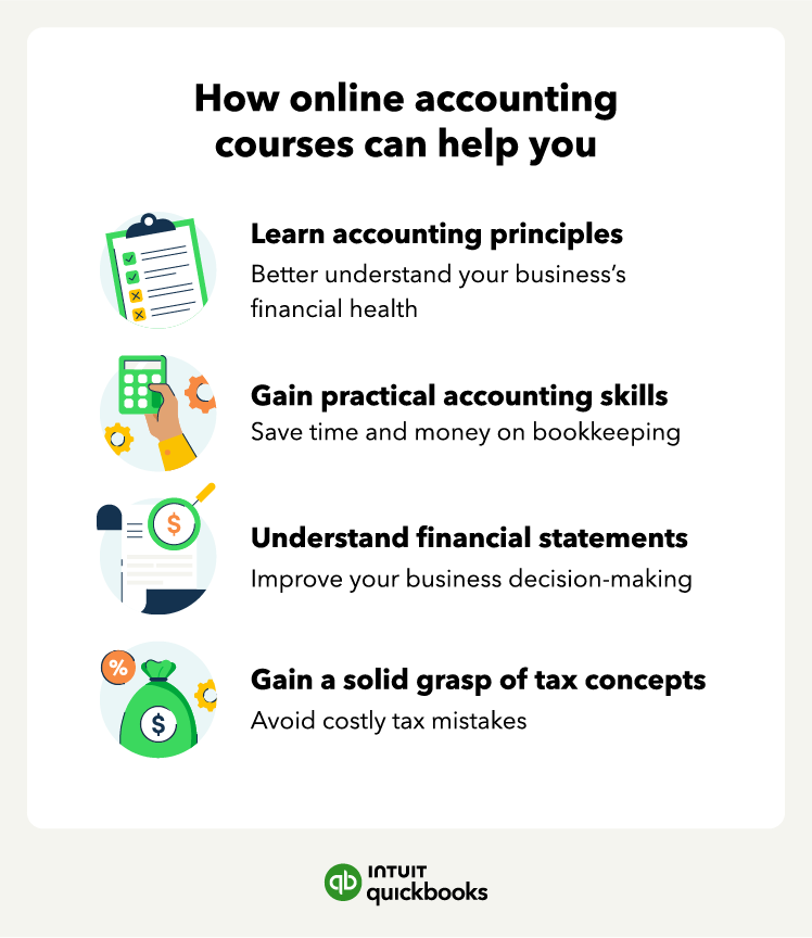 How online accounting courses can help business owners, such as learning accounting principles.