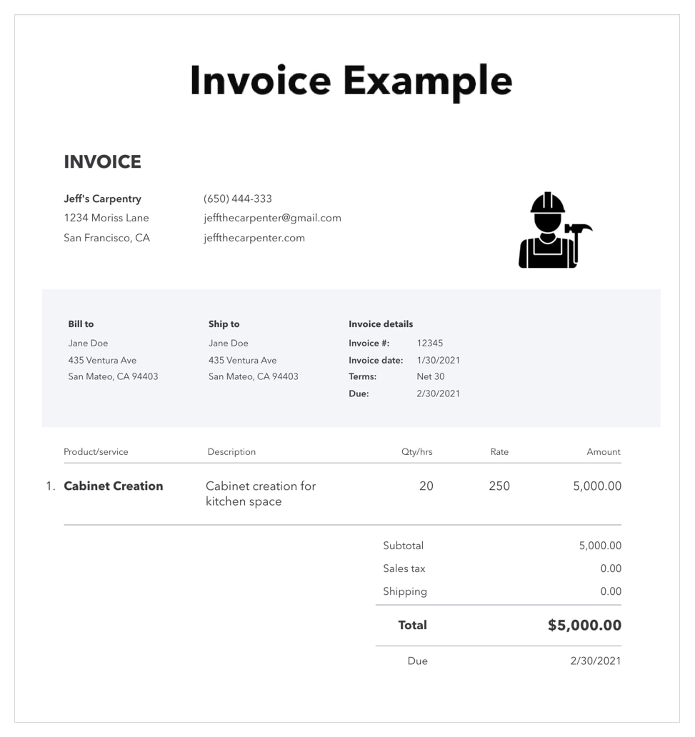 Payment plan invoice example
