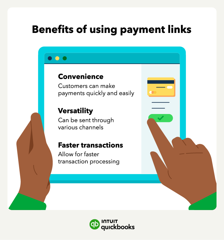 An illustration of the benefits of using payment links, such as convenience and versatility.