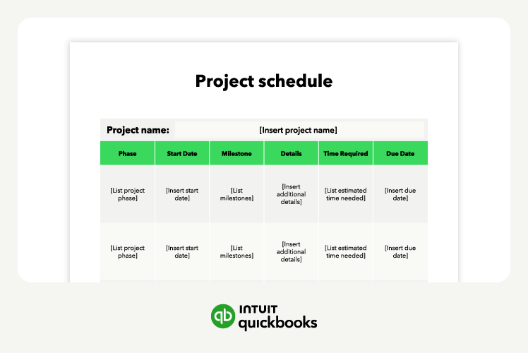 A screenshot of a project schedule template.