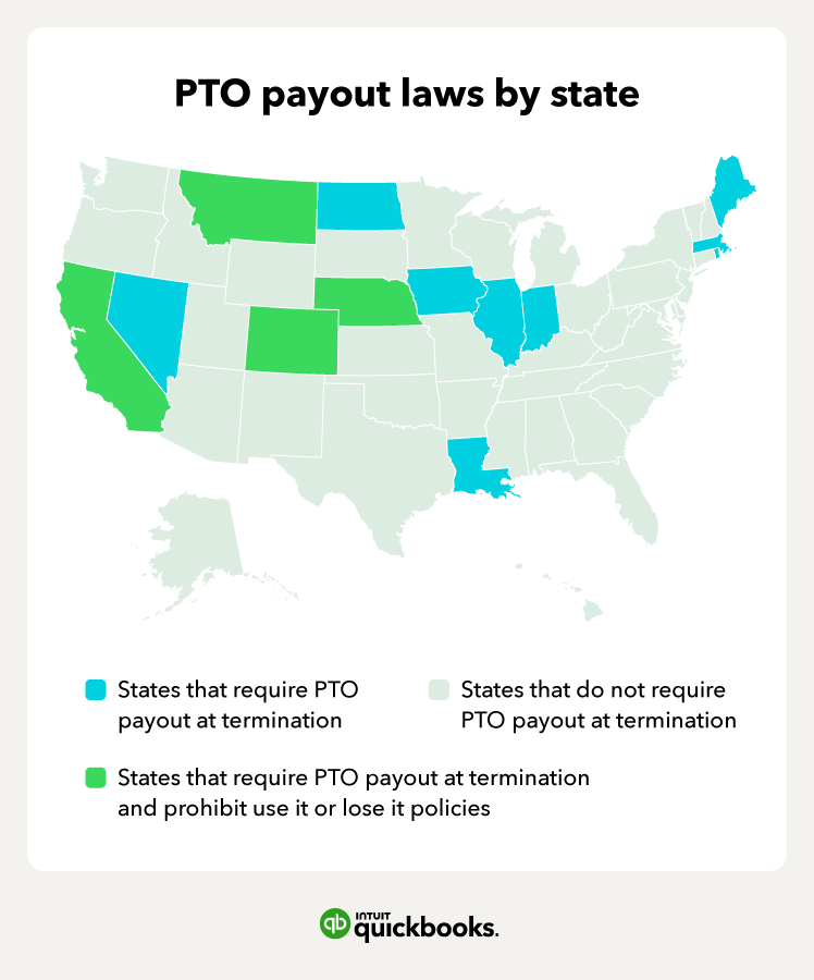 PTO payout by state with a map of the US