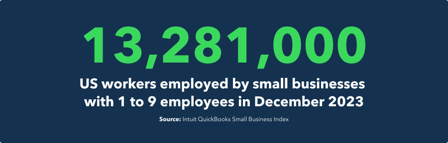 13,281,000 US workers employed by small businesses with 1 to 9 employees in December 2023.