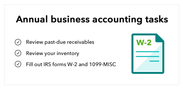 Business accounting basics: suggested annual tasks, including W2.