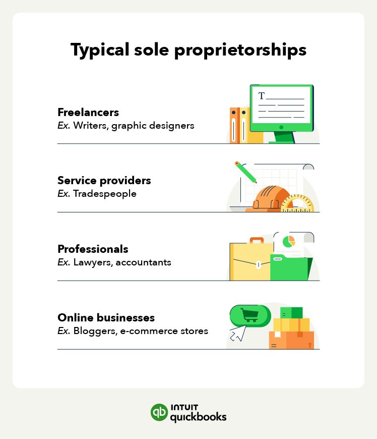 An illustration of the typical sole proprietorship, including freelancers, service providers, and online businesses.