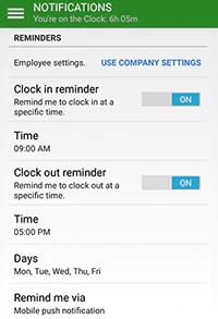 Timesheet reminders screenshot