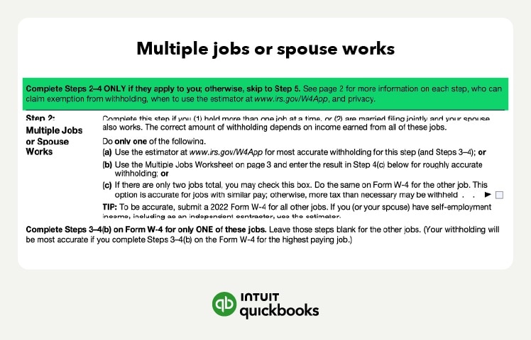 W-4 section for multiple jobs or spouse work. 