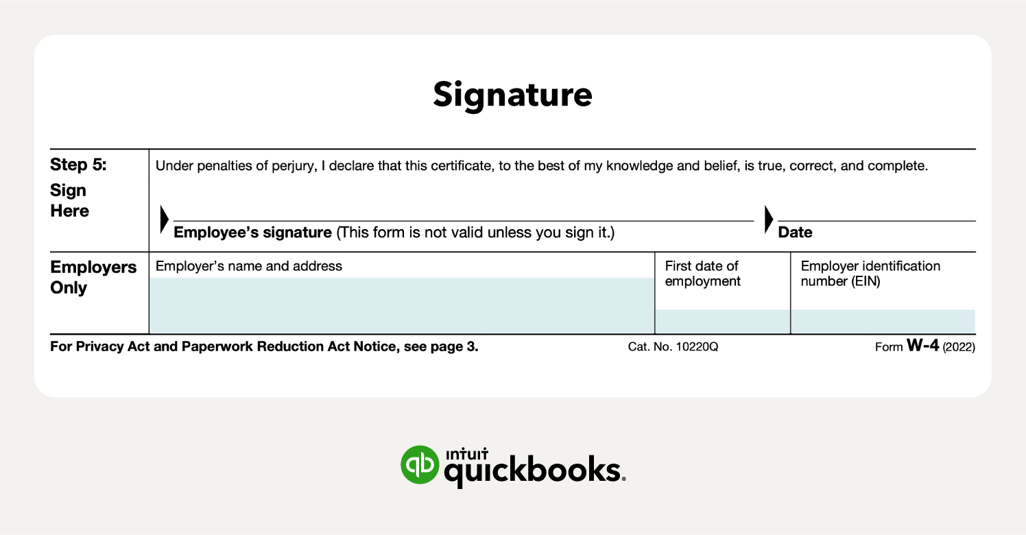 Step 5 of the 2022 W-4 Form requires your signature.