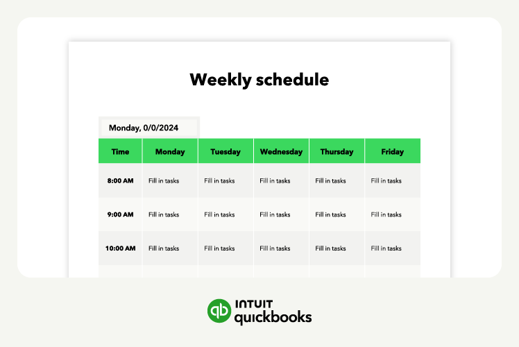 A screenshot of a weekly time schedule template.