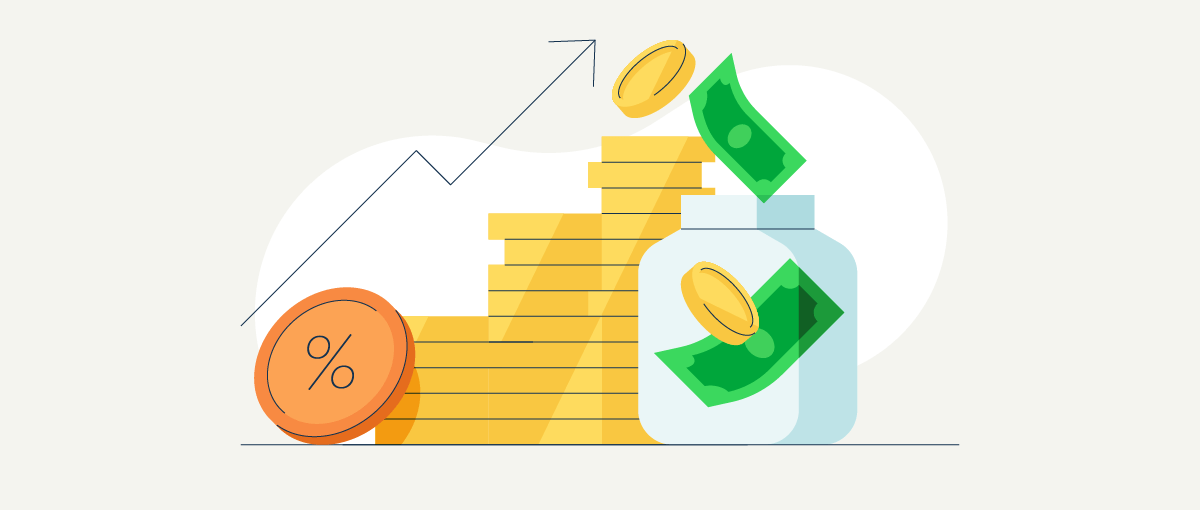 An illustration showing money and increasing wealth