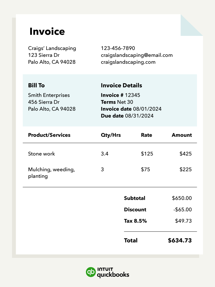 image of an example of an invoice