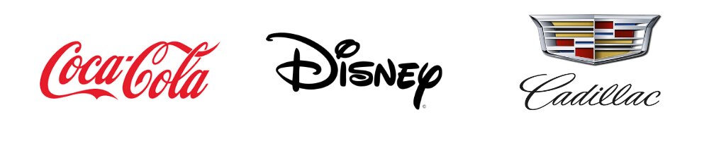 Script logo examples: Coca-Cola, Disney, and Cadillac