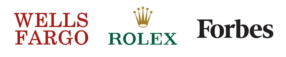 Serif font logo examples: Wells Fargo, Rolex, and Forbes