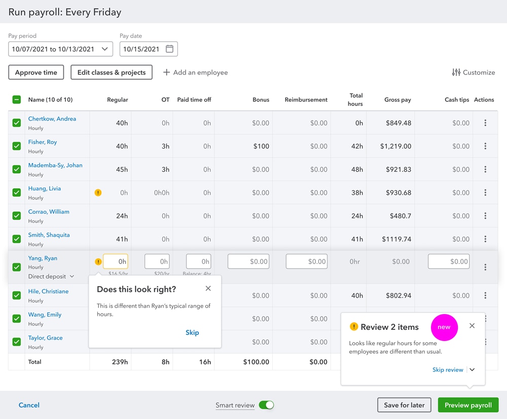 Anomaly detection in QuickBooks Online Payroll