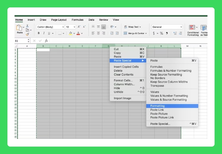 A screenshot explaining how to format columns in Excel