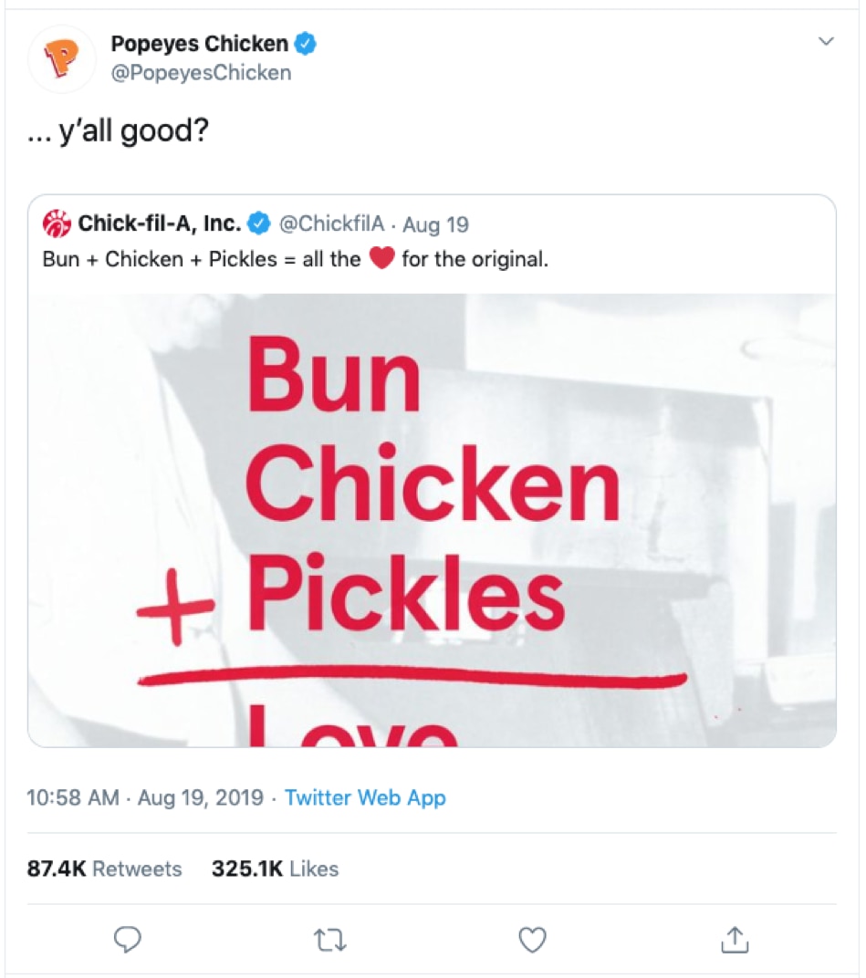 An example of word-of-mouth marketing from Popeye's Chicken.