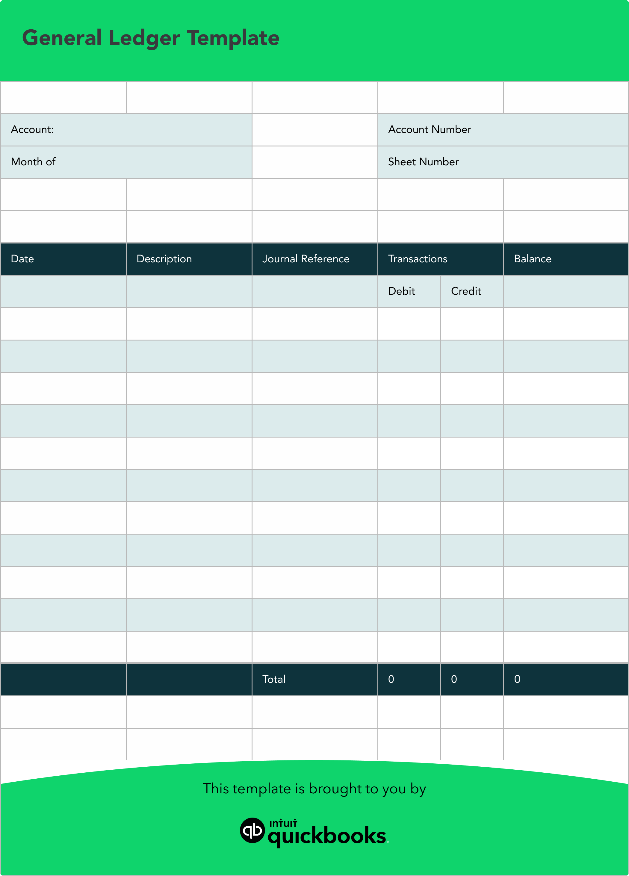 General ledger accounting template by QuickBooks