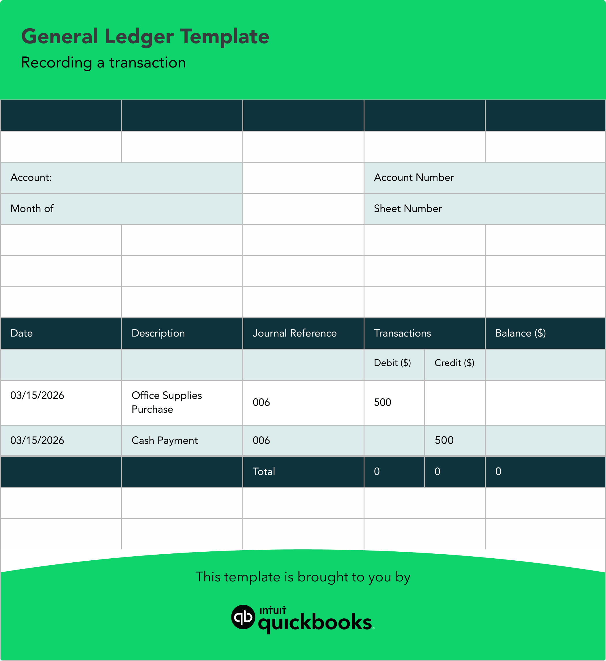 General Ledger Template for QuickBooks Transactions