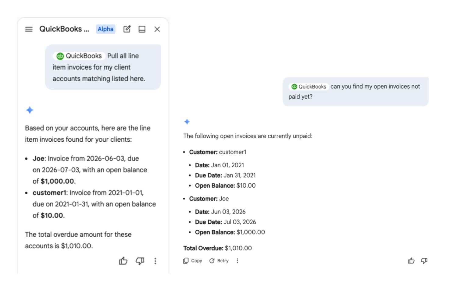 In Gmail, ask Gemini to "Draft an invoice for the hours discussed in this email string," review the generated line items and pricing, and send it directly once approved.