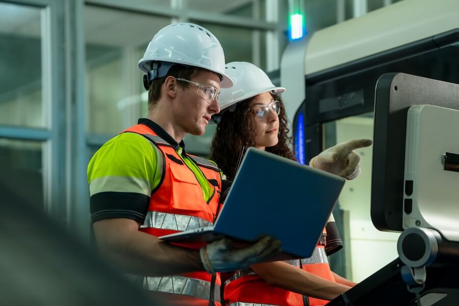 Two employees leveraging QuickBooks Workforce for a construction business. 