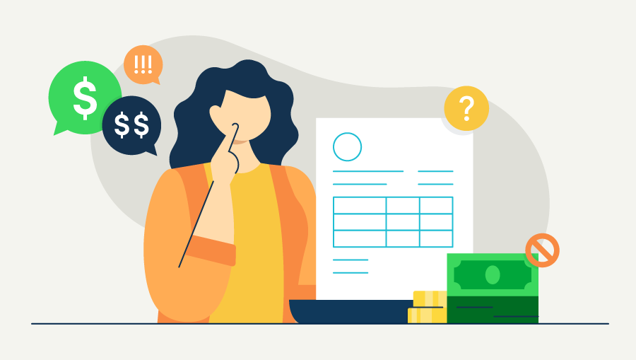 An illustration of a business owner considering a disputed invoice.