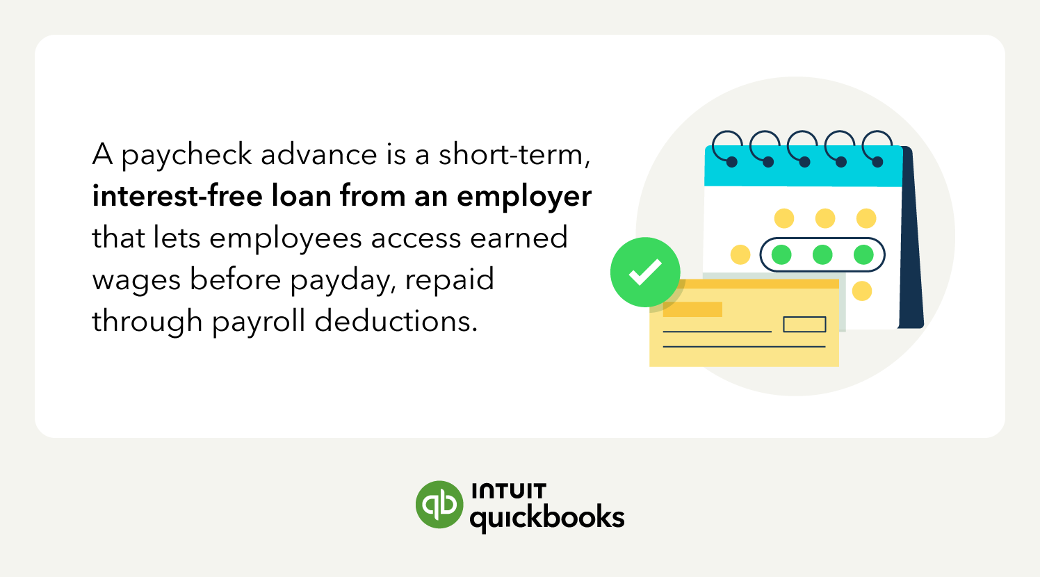 Definition of a paycheck advance showing early wage access and repayment through payroll deductions.