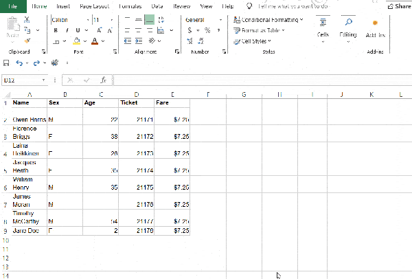 A Microsoft Excel tutorial GIF showing how to select an entire row