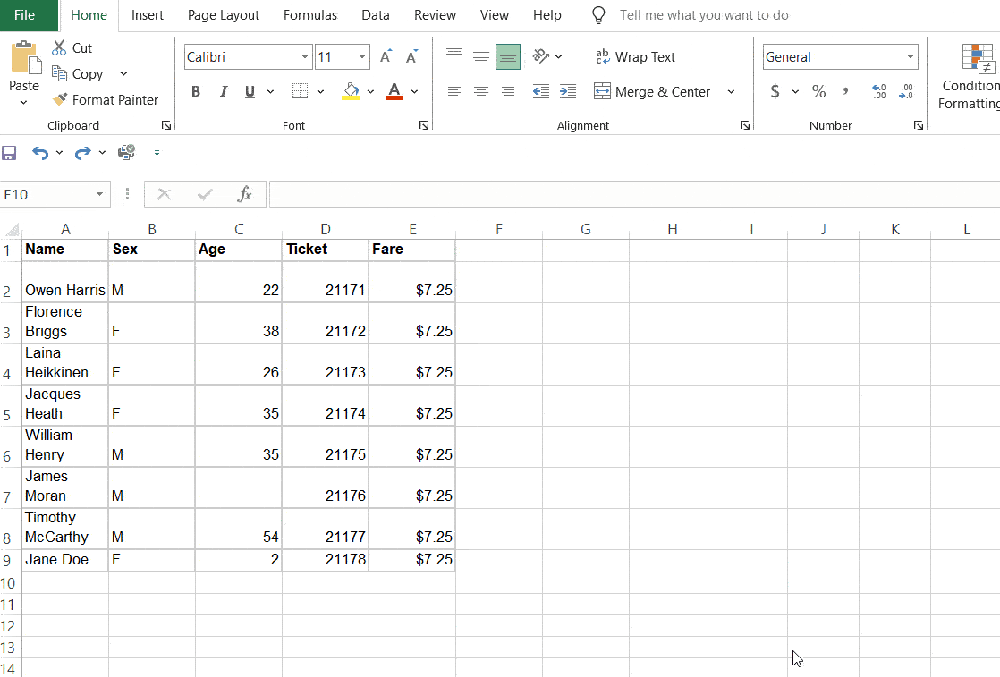 A Microsoft Excel tutorial GIF showing how to use the SUM function to add values