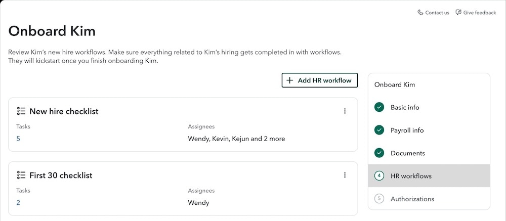 HR dashboard showing employee onboarding workflows.